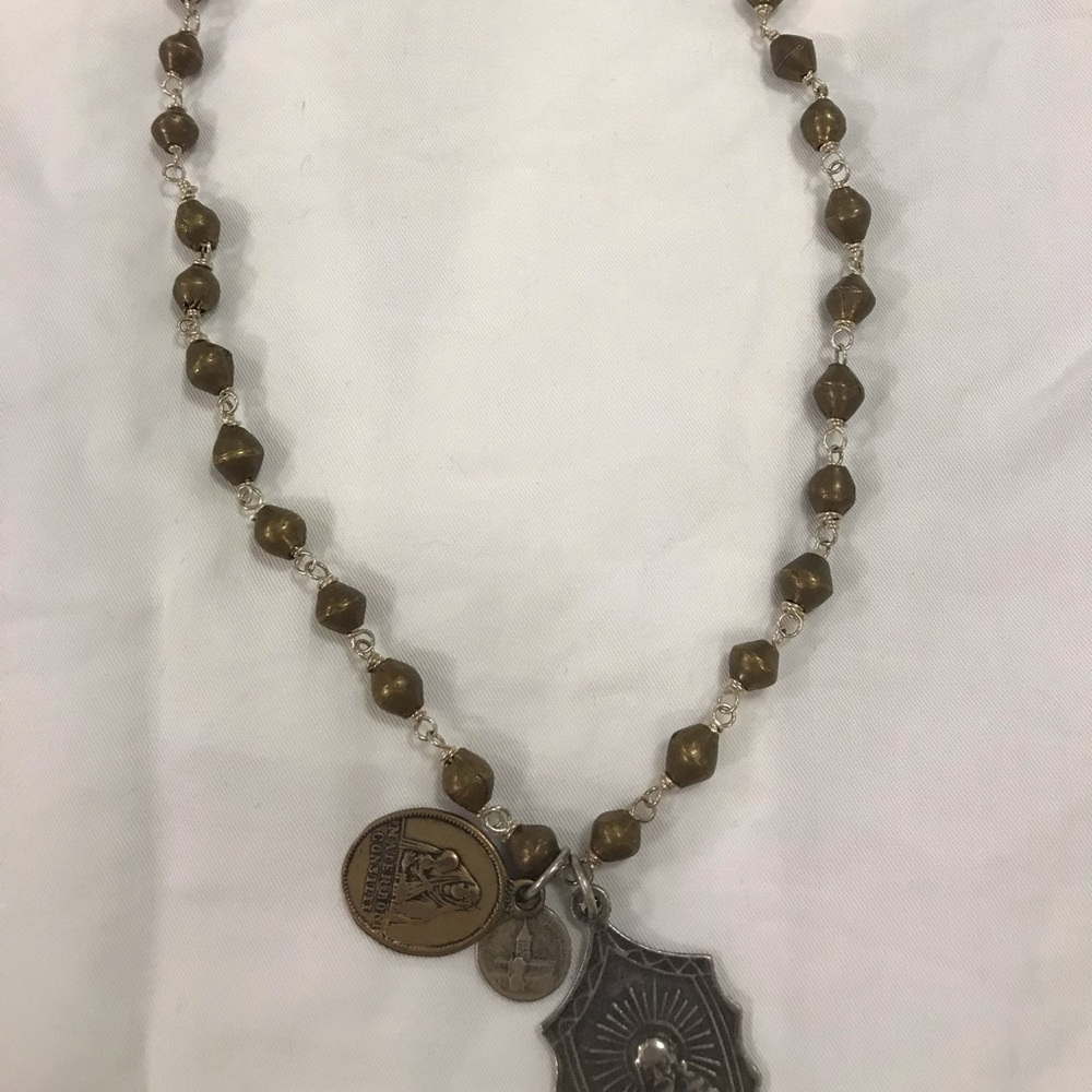 Brown Peal and Medallion Necklace ***Boho